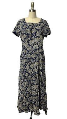 Vintage 90s Laura Ashley Floral Cottagecore Short Sleeve Rayon A Line Maxi Dress